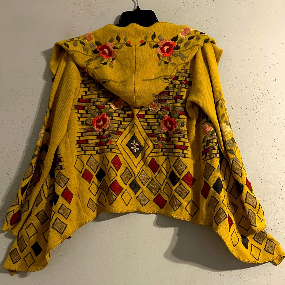 Johnny Was Yellow Floral Hooded Jacket NWOT oversized - Picture 2 of 9